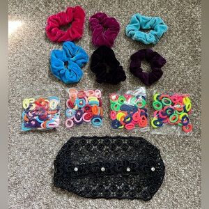 Lot of 11+ Colorful Hair Accessories Velvet Scrunchies Hair Ties Lace Headband